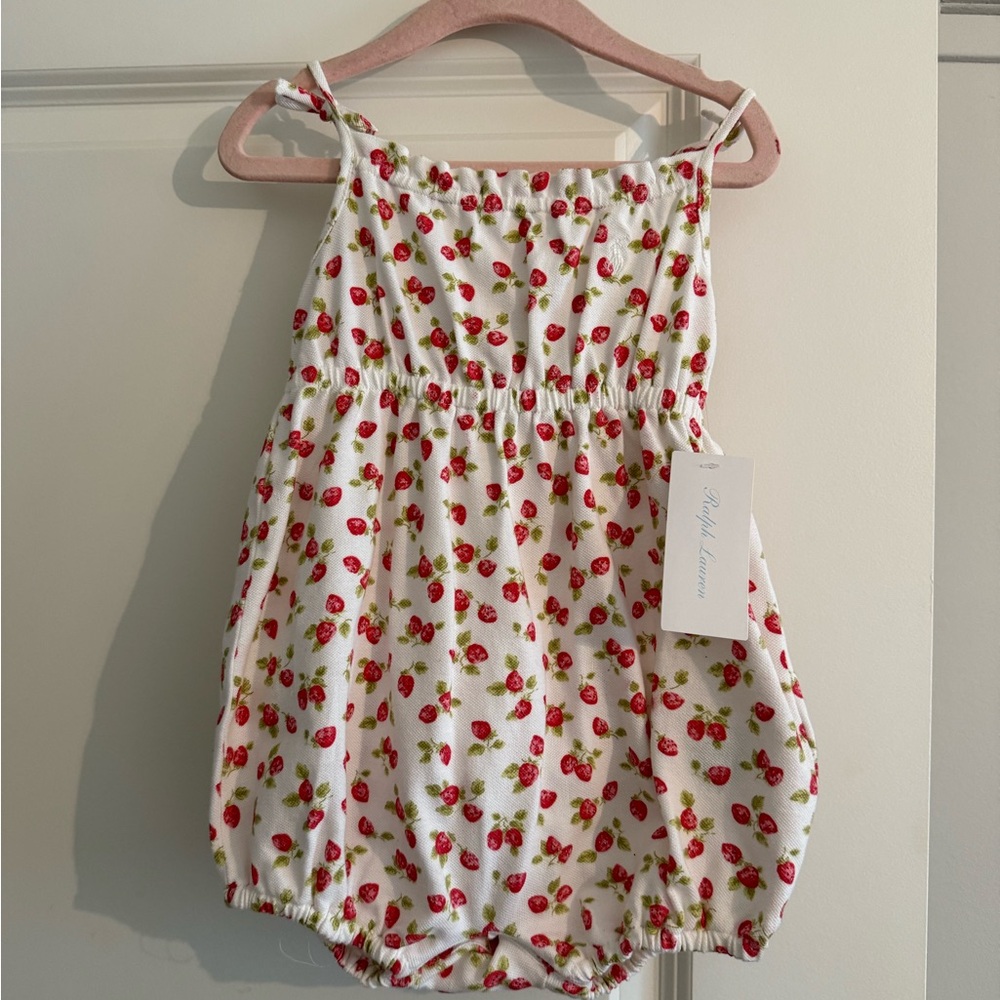 Ralph Lauren Girls Romper with Red Strawberry Print - Size 12 months